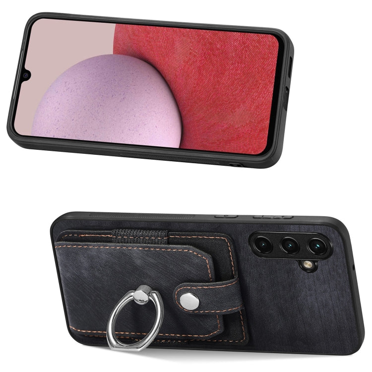 For Samsung Galaxy A14 5G Retro Skin-feel Ring Card Wallet Phone Case(Black)