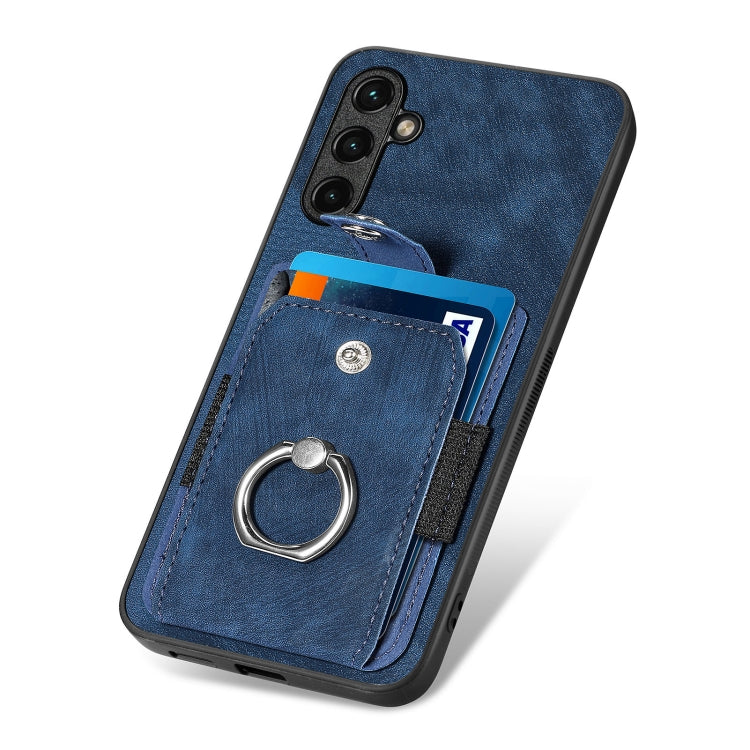 For Samsung Galaxy A14 5G Retro Skin-feel Ring Card Wallet Phone Case(Blue)