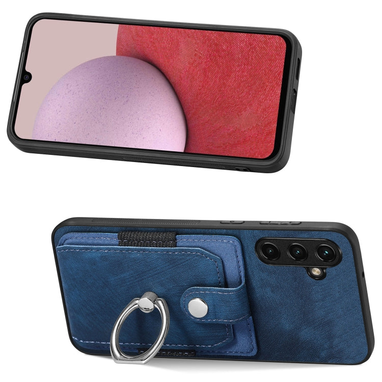 For Samsung Galaxy A14 5G Retro Skin-feel Ring Card Wallet Phone Case(Blue)