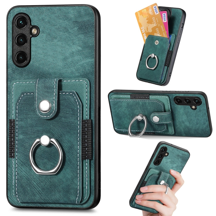 For Samsung Galaxy A14 5G Retro Skin-feel Ring Card Wallet Phone Case(Green)