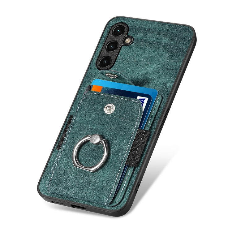 For Samsung Galaxy A14 5G Retro Skin-feel Ring Card Wallet Phone Case(Green)