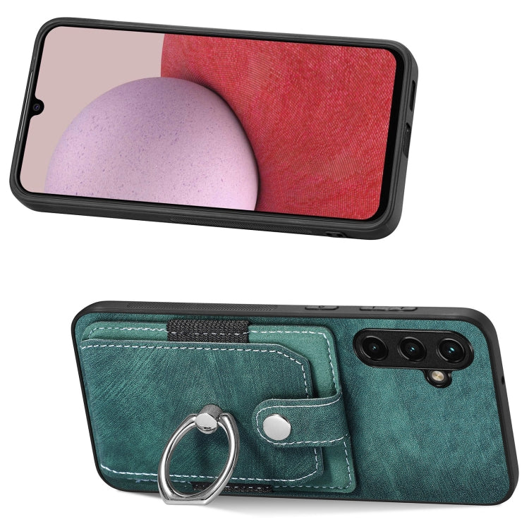 For Samsung Galaxy A14 5G Retro Skin-feel Ring Card Wallet Phone Case(Green)