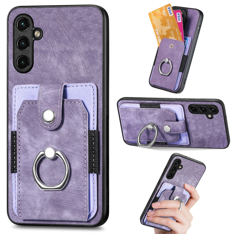 For Samsung Galaxy A14 5G Retro Skin-feel Ring Card Wallet Phone Case(Purple)