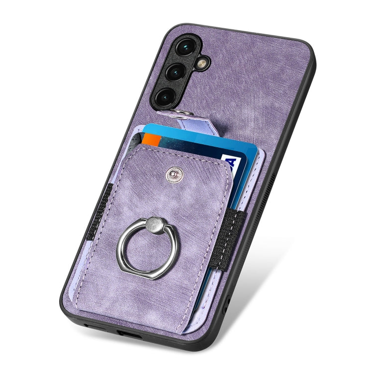 For Samsung Galaxy A14 5G Retro Skin-feel Ring Card Wallet Phone Case(Purple)