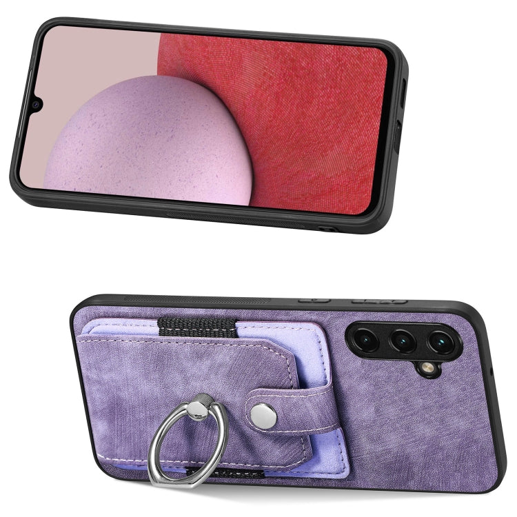 For Samsung Galaxy A14 5G Retro Skin-feel Ring Card Wallet Phone Case(Purple)