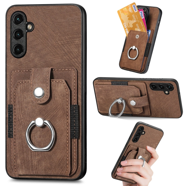 For Samsung Galaxy A14 5G Retro Skin-feel Ring Card Wallet Phone Case(Brown)
