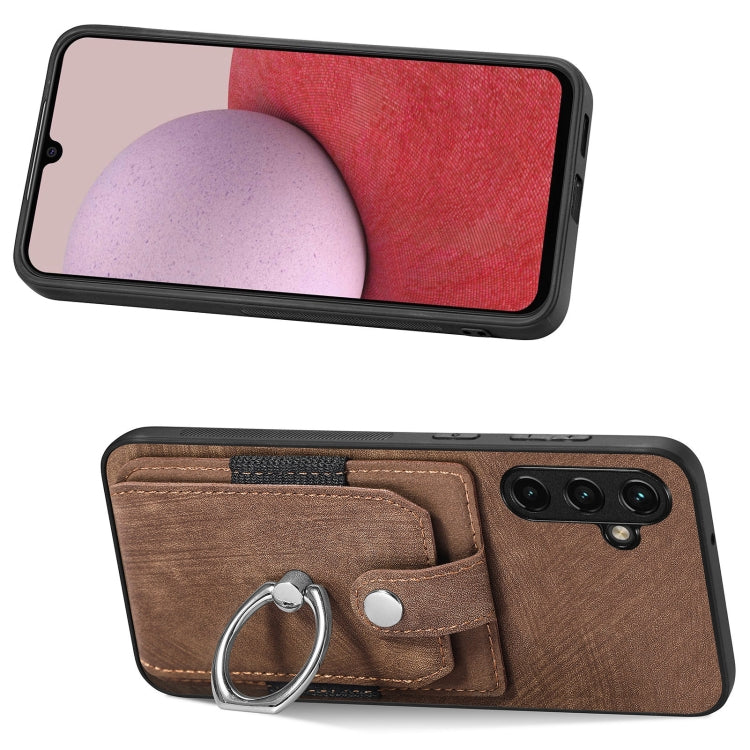 For Samsung Galaxy A14 5G Retro Skin-feel Ring Card Wallet Phone Case(Brown)