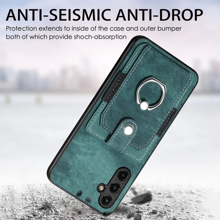 For Samsung Galaxy A14 5G Retro Skin-feel Ring Card Wallet Phone Case(Purple)