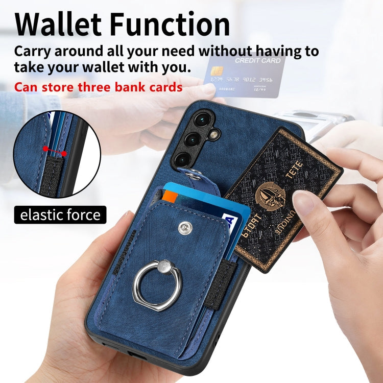 For Samsung Galaxy A14 5G Retro Skin-feel Ring Card Wallet Phone Case(Pink)