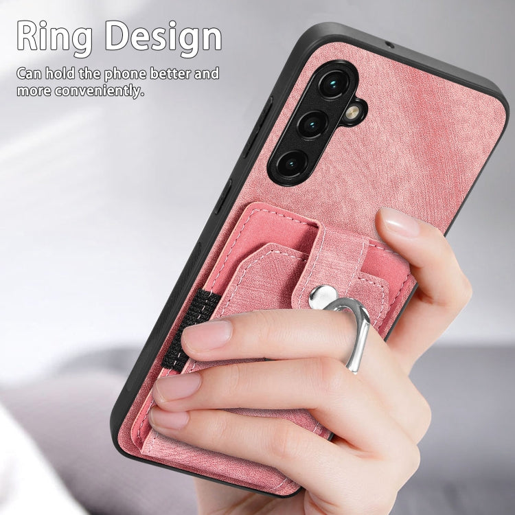 For Samsung Galaxy A14 5G Retro Skin-feel Ring Card Wallet Phone Case(Purple)