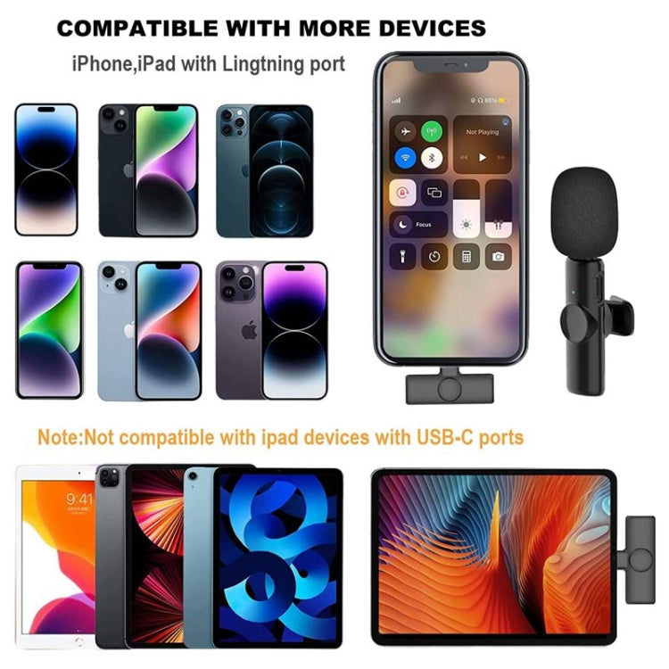 Bluetooth  Mini Microphone Wireless Lavalier Noise Reduction Microphone for iPhone / iPad, with 8 Pin Receiver & Dual Microphones