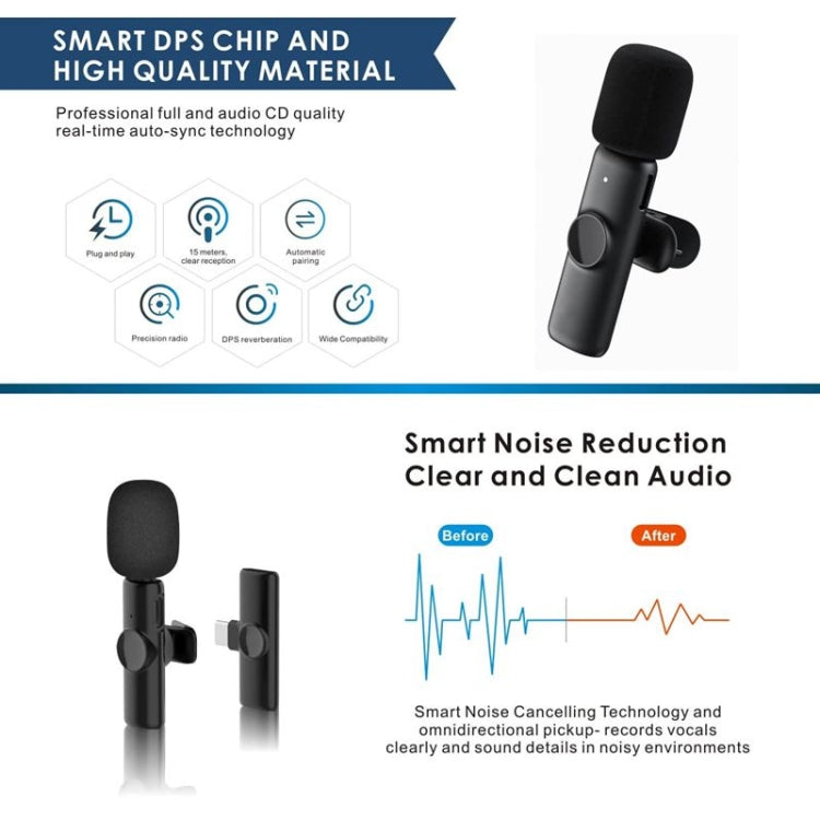 One by One Wireless Lavalier Lapel Microphone for Android Phone & Computer with USB-C / Type-C Receiver
