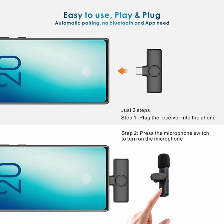 One by One Wireless Lavalier Lapel Microphone for Android Phone & Computer with USB-C / Type-C Receiver