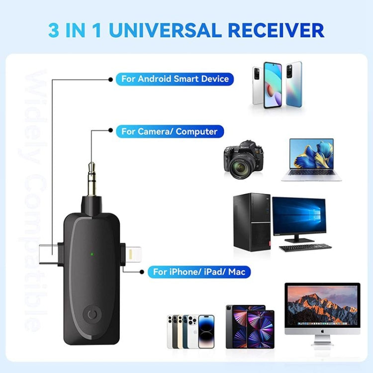 One by Two 3 in 1 Mini Wireless Lavalier Microphones for iPhone / Android / Camera with Noise Reduction Function