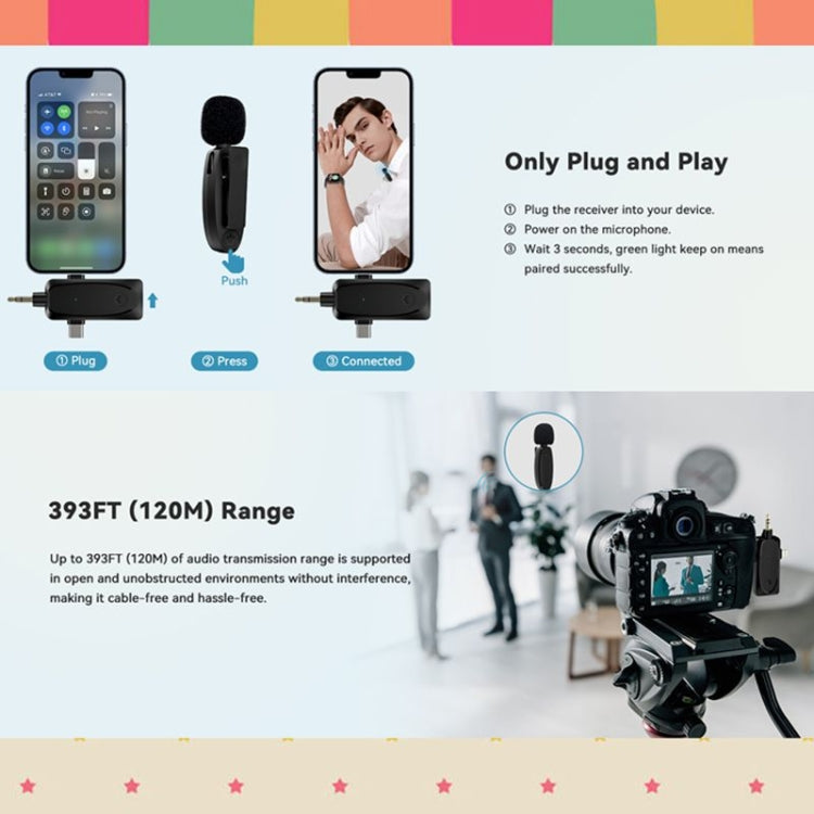 One by Two 3 in 1 Mini Wireless Lavalier Microphones for iPhone / Android / Camera with Noise Reduction Function