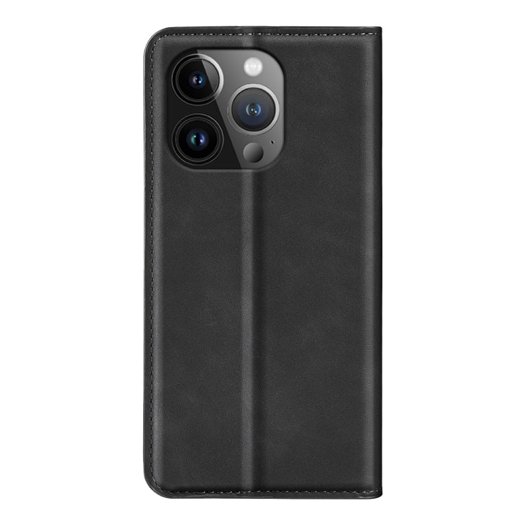 For iPhone 15 Pro Max Retro-skin  Magnetic Suction Leather Phone Case(Black)