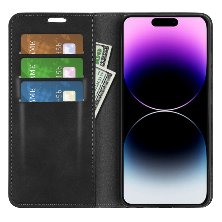 For iPhone 15 Pro Max Retro-skin  Magnetic Suction Leather Phone Case(Black)