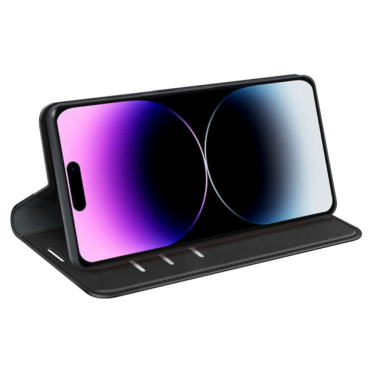 For iPhone 15 Pro Max Retro-skin  Magnetic Suction Leather Phone Case(Black)