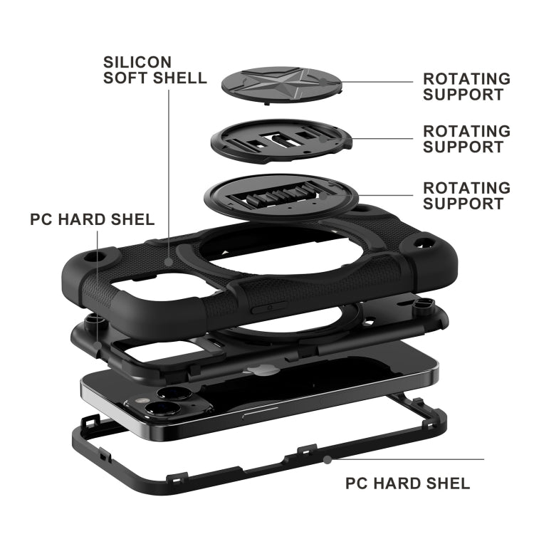 For iPhone 14  Shield PC Hybrid Silicone Phone Case(Black)