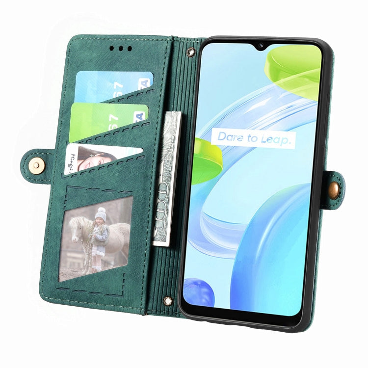 For Realme 10 Pro+ Geometric Zipper Wallet Side Buckle Leather Phone Case(Green)