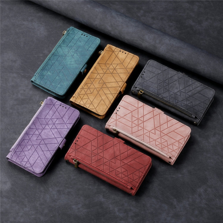 For Realme 10 Pro+ Geometric Zipper Wallet Side Buckle Leather Phone Case(Green)