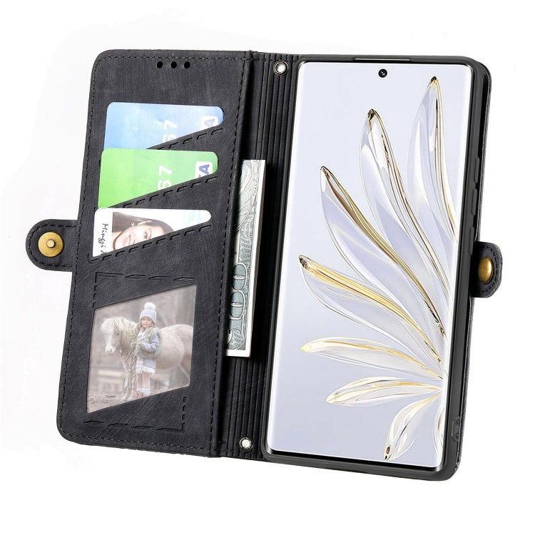 For Honor 70 Geometric Zipper Wallet Side Buckle Leather Phone Case(Black)