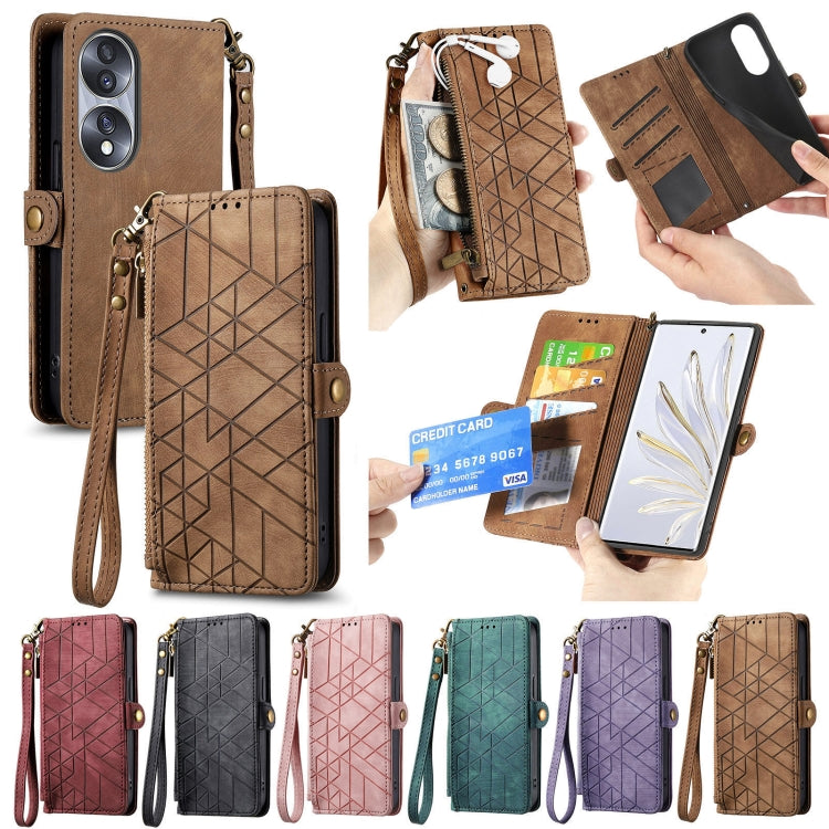 For Honor 70 Geometric Zipper Wallet Side Buckle Leather Phone Case(Black)