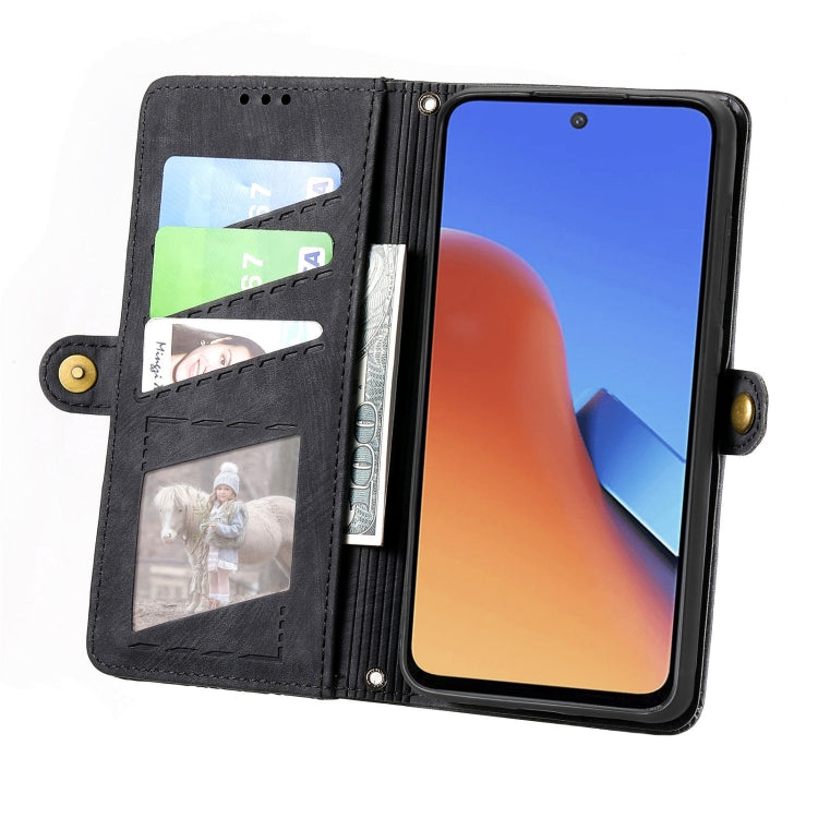 For Xiaomi Redmi 12C Geometric Zipper Wallet Side Buckle Leather Phone Case(Black)
