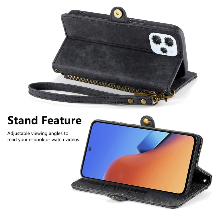 For Xiaomi Redmi 12C Geometric Zipper Wallet Side Buckle Leather Phone Case(Black)
