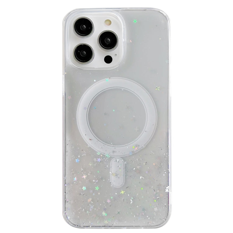 For iPhone 15 Pro Max Glitter MagSafe Hybrid Clear TPU Phone Case(White)