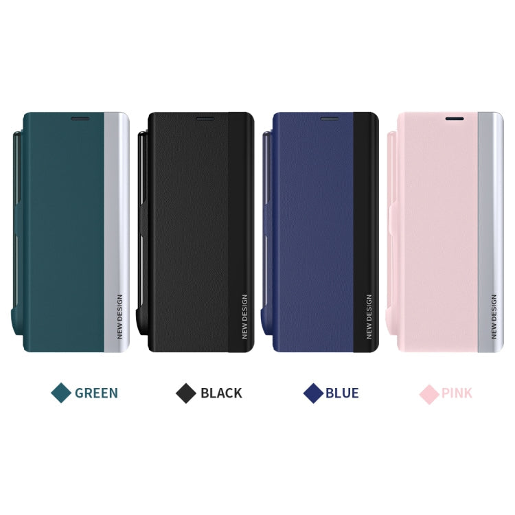 For  Samsung Galaxy Z Fold 5   5G Side Electroplating Adsorption Ultra-thin Leather Phone Case with Pen(Blue)