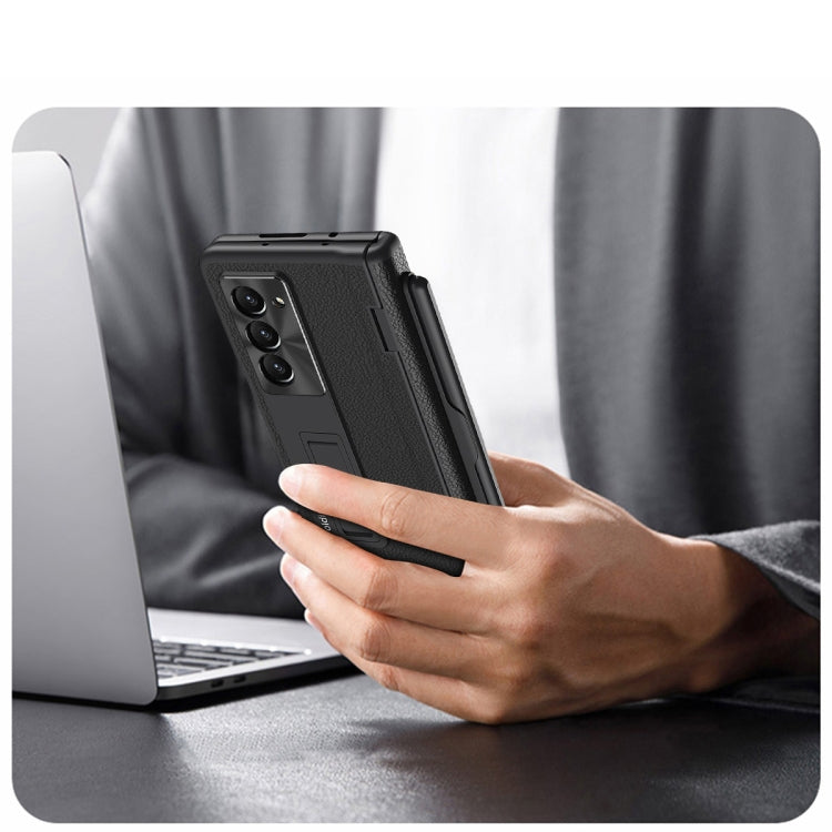 For  Samsung Galaxy Z Fold5 5G Integrated Folding Hinge Leather Phone Case, No Pen(Black)