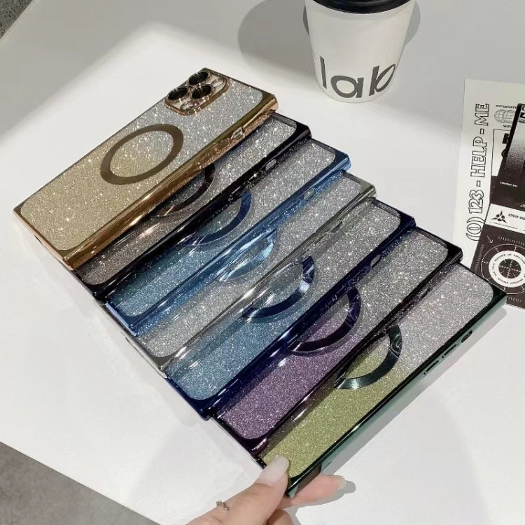 For iPhone 14 Plus Square Gradient Magsafe Electroplating TPU Phone Case(Green)