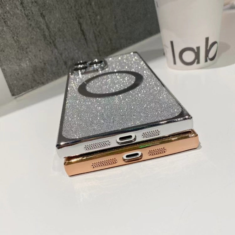 For iPhone 14 Plus Square Gradient Magsafe Electroplating TPU Phone Case(Green)
