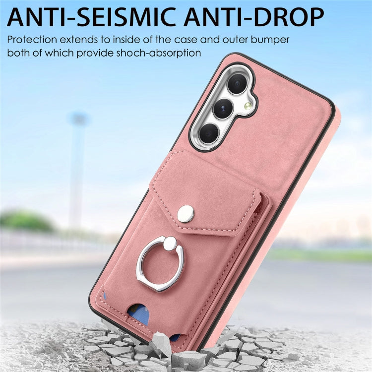 For Samsung Galaxy A34 5G Electroplating Skin-feel Leather Ring Card Wallet Phone Case(Pink)