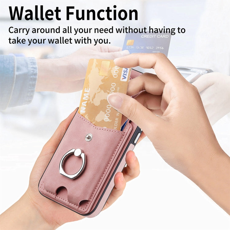 For Samsung Galaxy A34 5G Electroplating Skin-feel Leather Ring Card Wallet Phone Case(Pink)