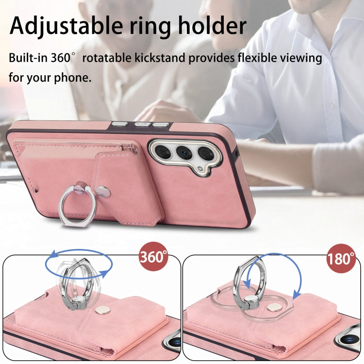 For Samsung Galaxy A34 5G Electroplating Skin-feel Leather Ring Card Wallet Phone Case(Pink)