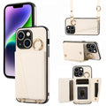 For iPhone 14 Plus Crossbody Ring Wallet Leather Back Cover Phone Case(White)