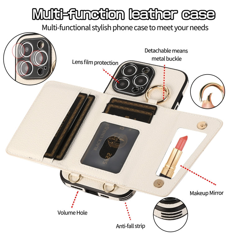 For iPhone 14 Plus Crossbody Ring Wallet Leather Back Cover Phone Case(White)