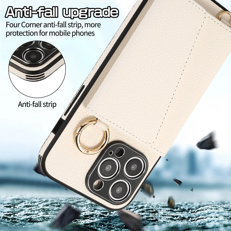 For iPhone 14 Plus Crossbody Ring Wallet Leather Back Cover Phone Case(White)