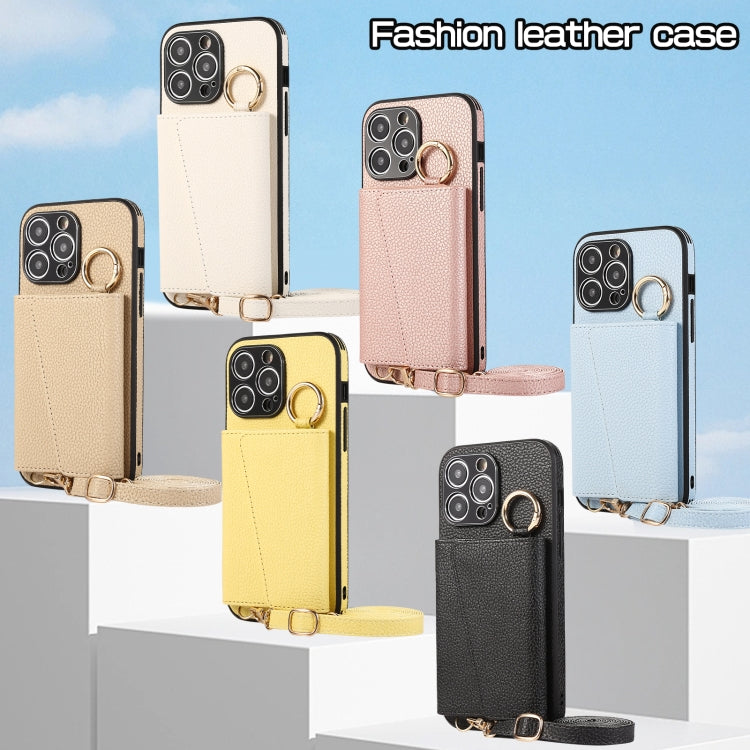 For iPhone 14 Plus Crossbody Ring Wallet Leather Back Cover Phone Case(White)