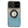 For iPhone 15 Pro Max Large Window MagSafe Gradient Glitter Electroplating TPU Phone Case(Blue)