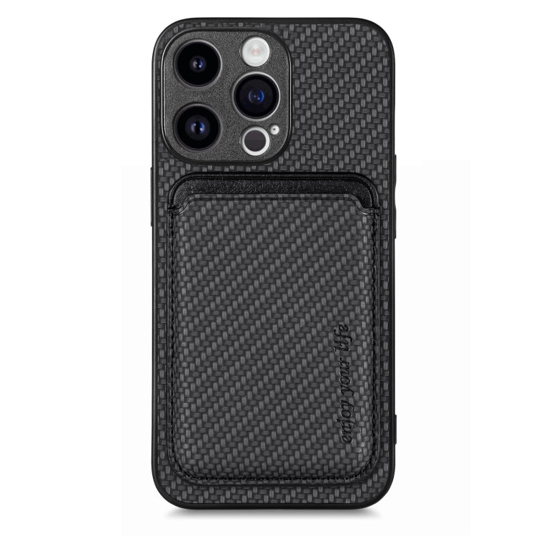 For iPhone 15 Pro Max Carbon Fiber Leather Card Magsafe Phone Case(Black)