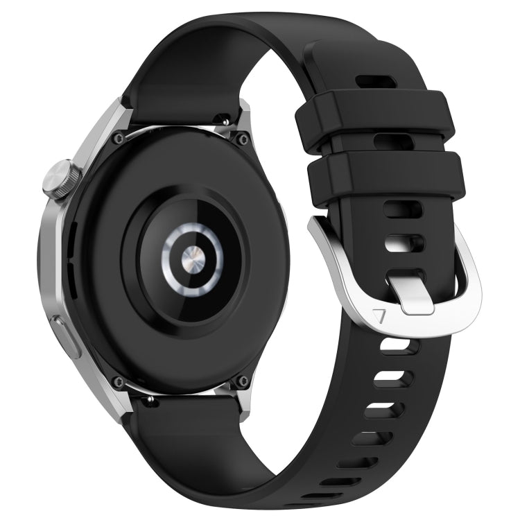 For Huawei Watch GT4 46mm 22mm Liquid Glossy Silver Buckle Silicone Watch Band(Black)