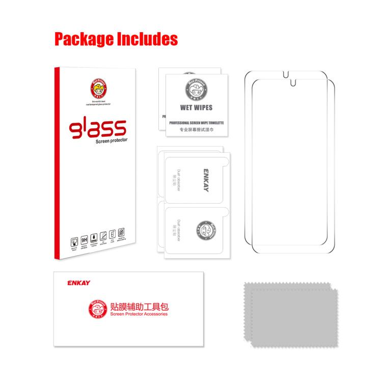 2pcs ENKAY 0.18mm High Aluminum-silicon Tempered Glass Film, Support Ultrasonic Fingerprint Unclock, For Galaxy S26 FE 5G, For Galaxy S26+ 5G, For Galaxy S26 Ultra 5G, For Galaxy S26 5G, For Galaxy S24 Ultra 5G, For Galaxy S24+ 5G, For Galaxy S24 5G