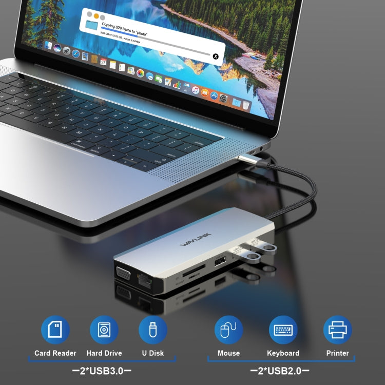 WAVLINK WL-UMD301 12 in 1 Multi-port Adapter 2*HDMI+1*VGA Triple Display USB-C Hub Dock, WL-UMD301