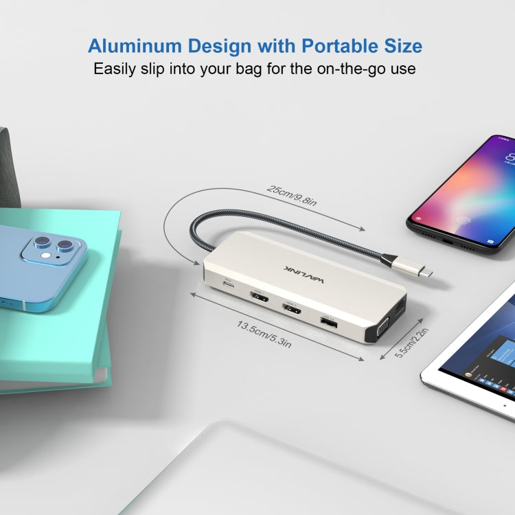 WAVLINK WL-UMD301 12 in 1 Multi-port Adapter 2*HDMI+1*VGA Triple Display USB-C Hub Dock, WL-UMD301