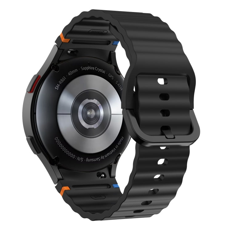 For Samsung Galaxy Watch 7 40 / 44mm Wave Pattern Stitched Silicone Watch Band(Black)