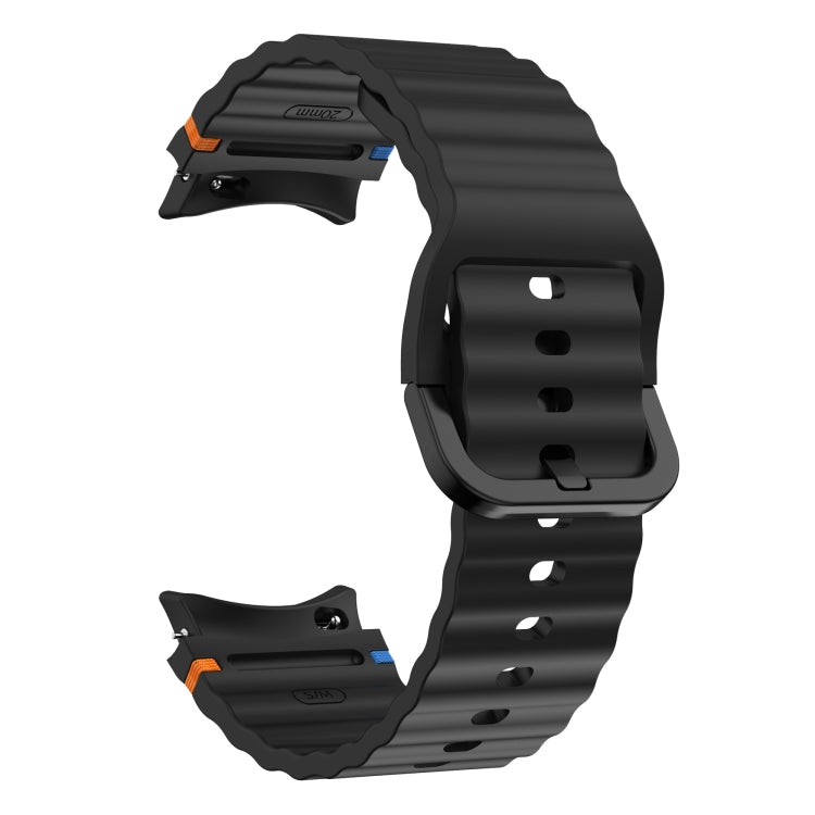 For Samsung Galaxy Watch 7 40 / 44mm Wave Pattern Stitched Silicone Watch Band(Black)