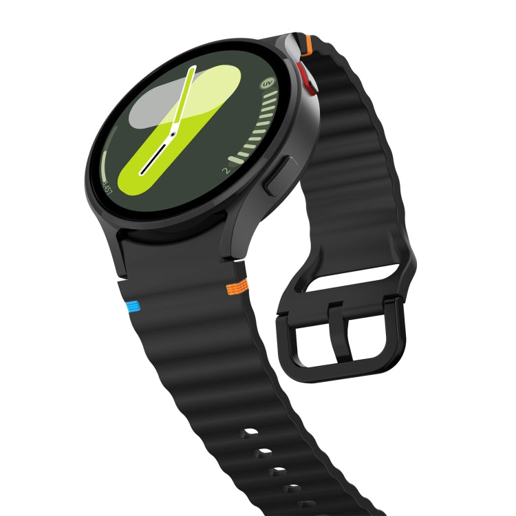 For Samsung Galaxy Watch 7 40 / 44mm Wave Pattern Stitched Silicone Watch Band(Black)